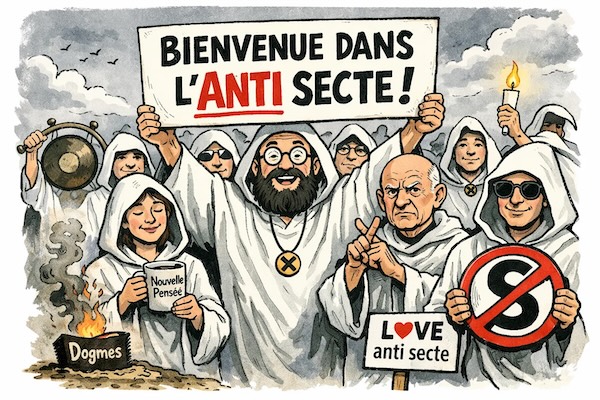 Une image de bande dessinée - Bienvenue dans antisecte