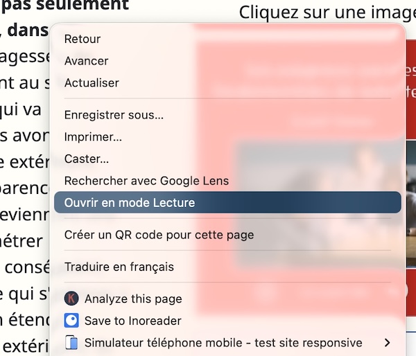 Mode lecteur sur chrome