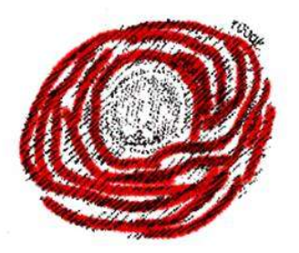 Au centre une boule entour&eacute;e de grosses lignes de couleur rouge