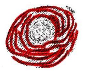 Au centre une boule entourée de grosses lignes de couleur rouge